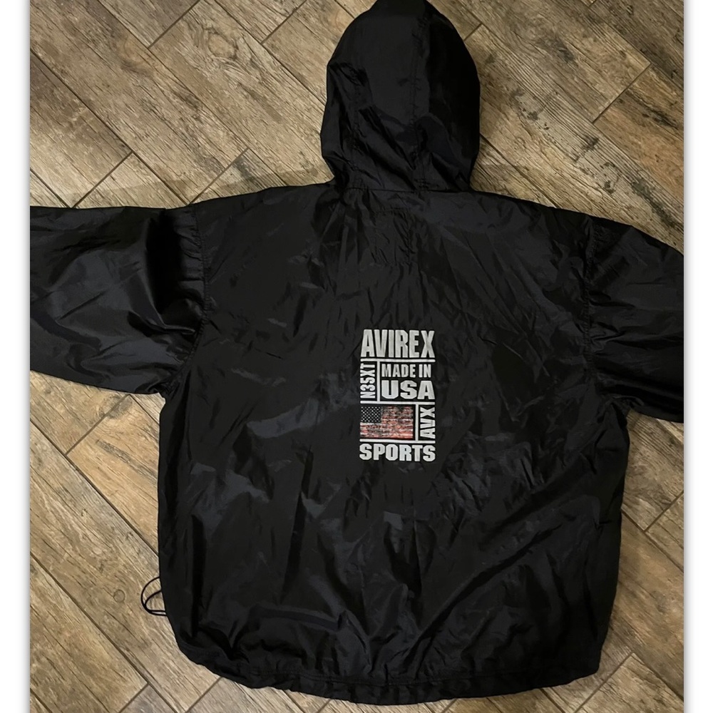 Avirex USA Vintage Nylon 1/2 Zip Pullover Hoodie Wind Rain Jacket Adult 4X Black